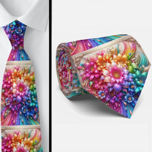 Vlammende halsdoek Regenboog bloemen nep glitter Stropdas