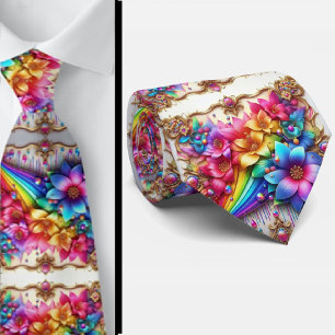Vlammende halsdoek Regenboog bloemen nep glitter Stropdas