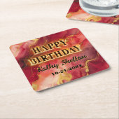 Vlammende hete rode en gouden alcoholinkt kartonnen onderzetters (Schuin)