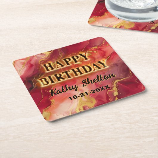 Vlammende hete rode en gouden alcoholinkt kartonnen onderzetters (Schuin)