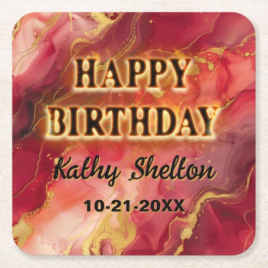 Vlammende hete rode en gouden alcoholinkt kartonnen onderzetters (Voorkant)