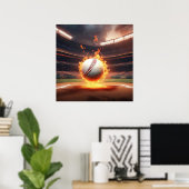 Vlammende honkbal in stadion poster (Thuiskantoor)