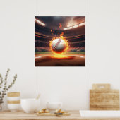 Vlammende honkbal in stadion poster (Keuken)
