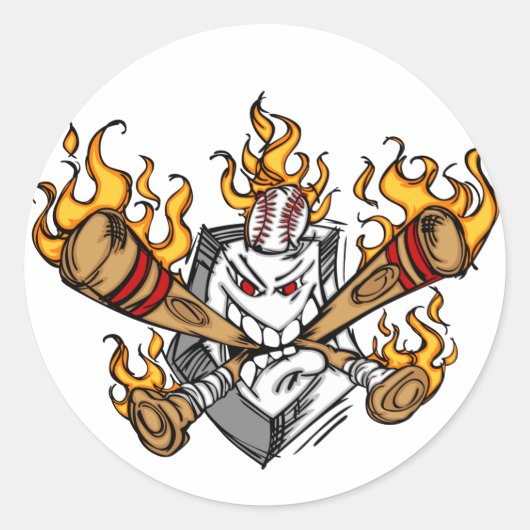 Vlammende honkbal vleermuizen Cartoon gezicht Stic Ronde Sticker (Voorkant)