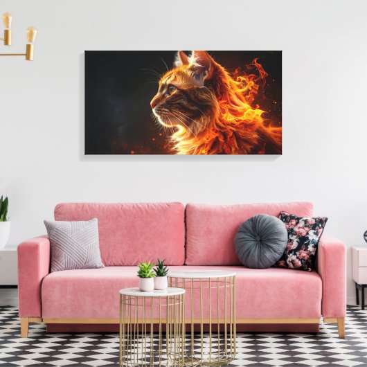 Vlammende kat canvas afdruk (Insitu (Woonkamer))