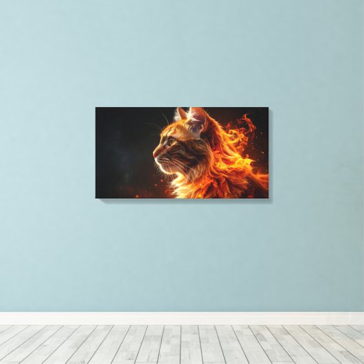 Vlammende kat canvas afdruk (Insitu (Houten vloer))