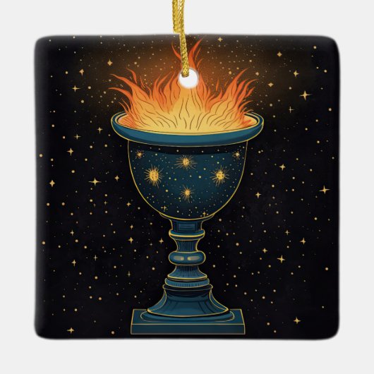 Vlammende kelk in de lucht keramisch ornament (Voorkant)