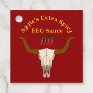 Vlammende Koe schedel BBQ Sauce Bedankjes Labels