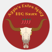 Vlammende Koe schedel BBQ Sauce Ronde Sticker (Voorkant)
