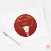 Vlammende Koe schedel BBQ Sauce Ronde Sticker (Envelop)