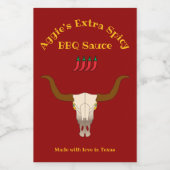 Vlammende Koe schedel BBQ Sauce Voedselcontainer Etiket (Enkel label)