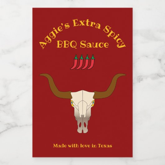 Vlammende Koe schedel BBQ Sauce Voedselcontainer Etiket (Enkel label)
