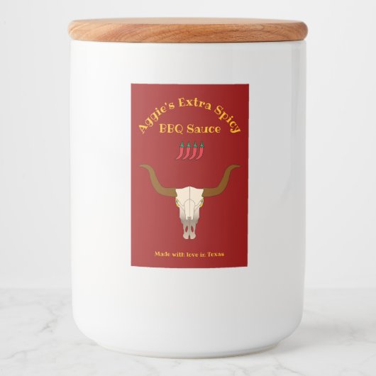 Vlammende Koe schedel BBQ Sauce Voedselcontainer Etiket (Voorkant)