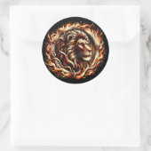 Vlammende Leeuw in Ring van Vuur Vlammen Astrologi Ronde Sticker (Tas)