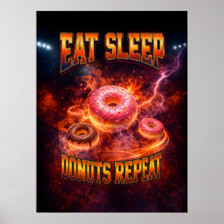 Vlammende Neon Donut Kunst Poster