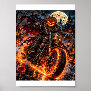Vlammende Pompoen Biker –Halloween Hel Ride T-Shir Poster