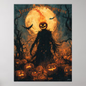 Vlammende pompoen-hoofd vogelverschrikker Hallowee Poster (Voorkant)