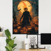 Vlammende Pompoenkop Vogelverschrikker Halloween J Poster (Thuiskantoor)
