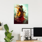 Vlammende Samurai – De Eeuwige Krijger Poster (Thuiskantoor)