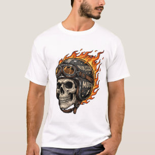 Vlammende Schedel Biker Helm Retro Motorrijder T-shirt
