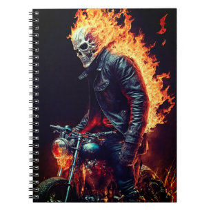 Vlammende Schedel Biker Motorfiets Spiraal Noteboo Notitieboek