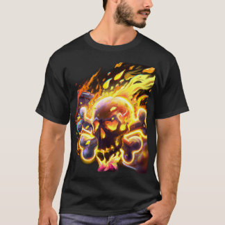 Vlammende schedel en gekruiste botten t-shirt