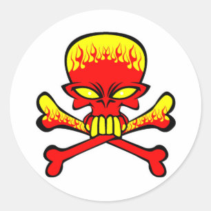 Vlammende schedel en kruisbeenderen ronde sticker