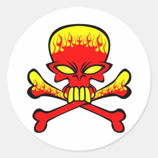 Vlammende schedel en kruisbeenderen ronde sticker (Voorkant)