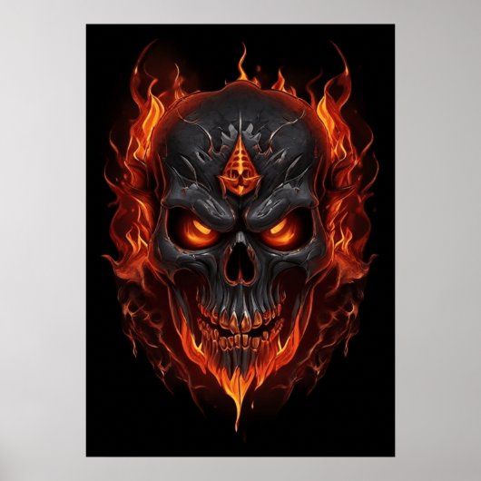 Vlammende schedel enge Posters muurdecoratie (Voorkant)