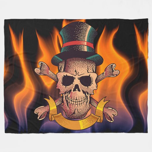 Vlammende Schedel Fleece Deken (Voorkant (Horizontaal))
