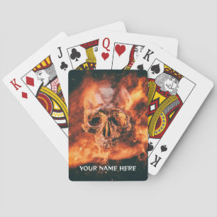 Vlammende schedel in de ruimte pokerkaarten