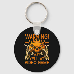Vlammende Schedel Met Handen Controller Halloween Sleutelhanger