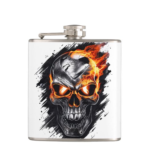 Vlammende schedel - Metalen Graveerkunst #1 Heupfles (Voorkant)