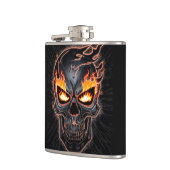 Vlammende schedel - Metalen Gravure Art #2 Heupfles (Links)