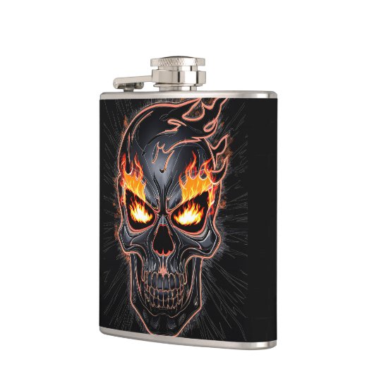 Vlammende schedel - Metalen Gravure Art #2 Heupfles (Links)