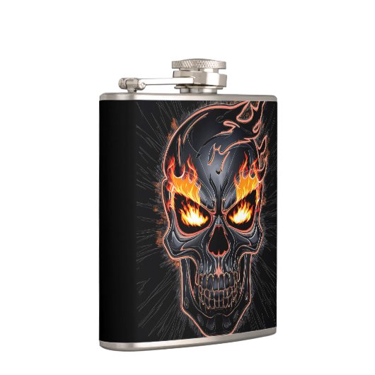 Vlammende schedel - Metalen Gravure Art #2 Heupfles (Rechts)