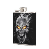 Vlammende schedel - Metalen Gravure Art #3 Heupfles (Links)