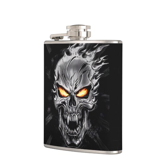 Vlammende schedel - Metalen Gravure Art #3 Heupfles (Links)