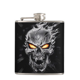 Vlammende schedel - Metalen Gravure Art #3 Heupfles