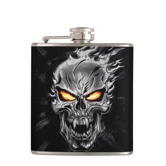 Vlammende schedel - Metalen Gravure Art #3 Heupfles (Voorkant)