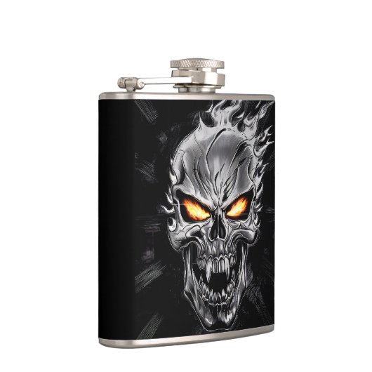 Vlammende schedel - Metalen Gravure Art #3 Heupfles (Rechts)