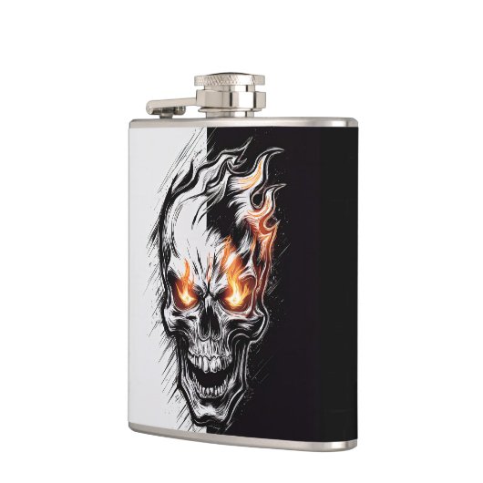 Vlammende schedel - Metalen Gravure Art #4 Heupfles (Links)