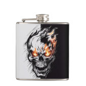 Vlammende schedel - Metalen Gravure Art #4 Heupfles (Voorkant)