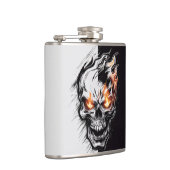 Vlammende schedel - Metalen Gravure Art #4 Heupfles (Rechts)