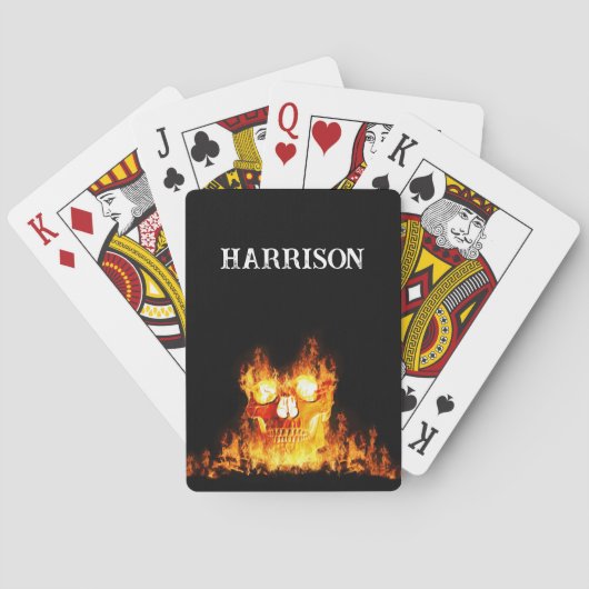 Vlammende Schedel Vlammen Vuur Cirkel Monogram Pokerkaarten (Achterkant)