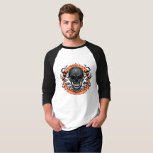Vlammende Schedel Vuur Ring Raglan Baseballshirt
