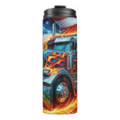 Vlammende semi-truck met Amerikaanse vlag Thermosbeker (Voorkant)