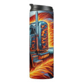 Vlammende semi-truck met Amerikaanse vlag Thermosbeker (Geroteerd rechts)