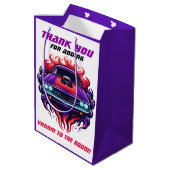 Vlammende Spierauto Paarse & Rode/Oranje Snoep Ver Medium Cadeauzakje (Achterkant Gekanteld)