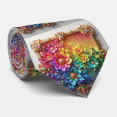 Vlammende stropdas | Regenboem bloemen nep glitter (Opgerold)
